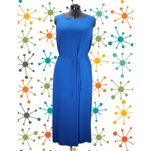 Eileen Fisher Silk‎ Crepe Boat Neck Sleeveless Tea Length Dress Women's Medium - Picture 12 of 12